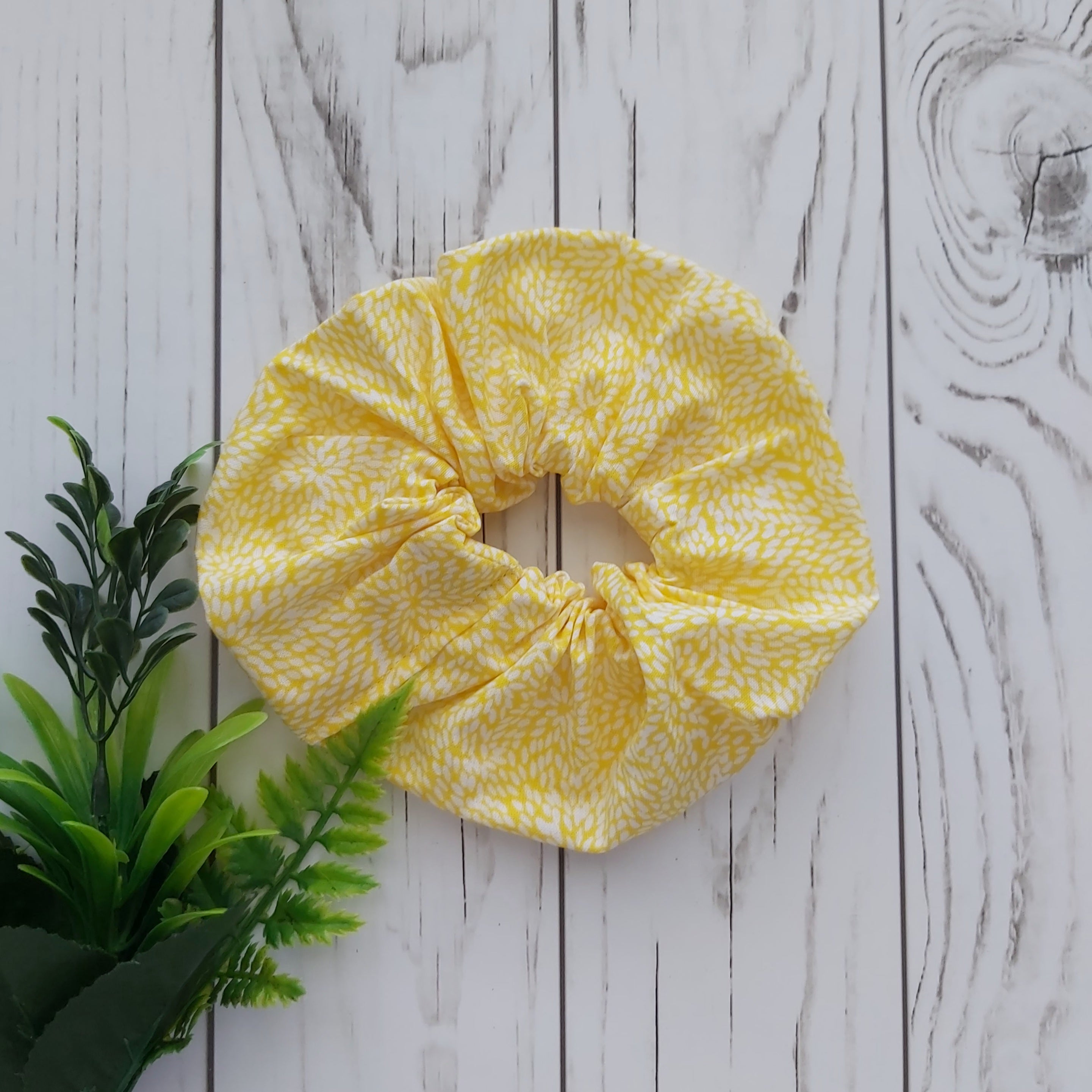 White Pattern Yellow Scrunchie