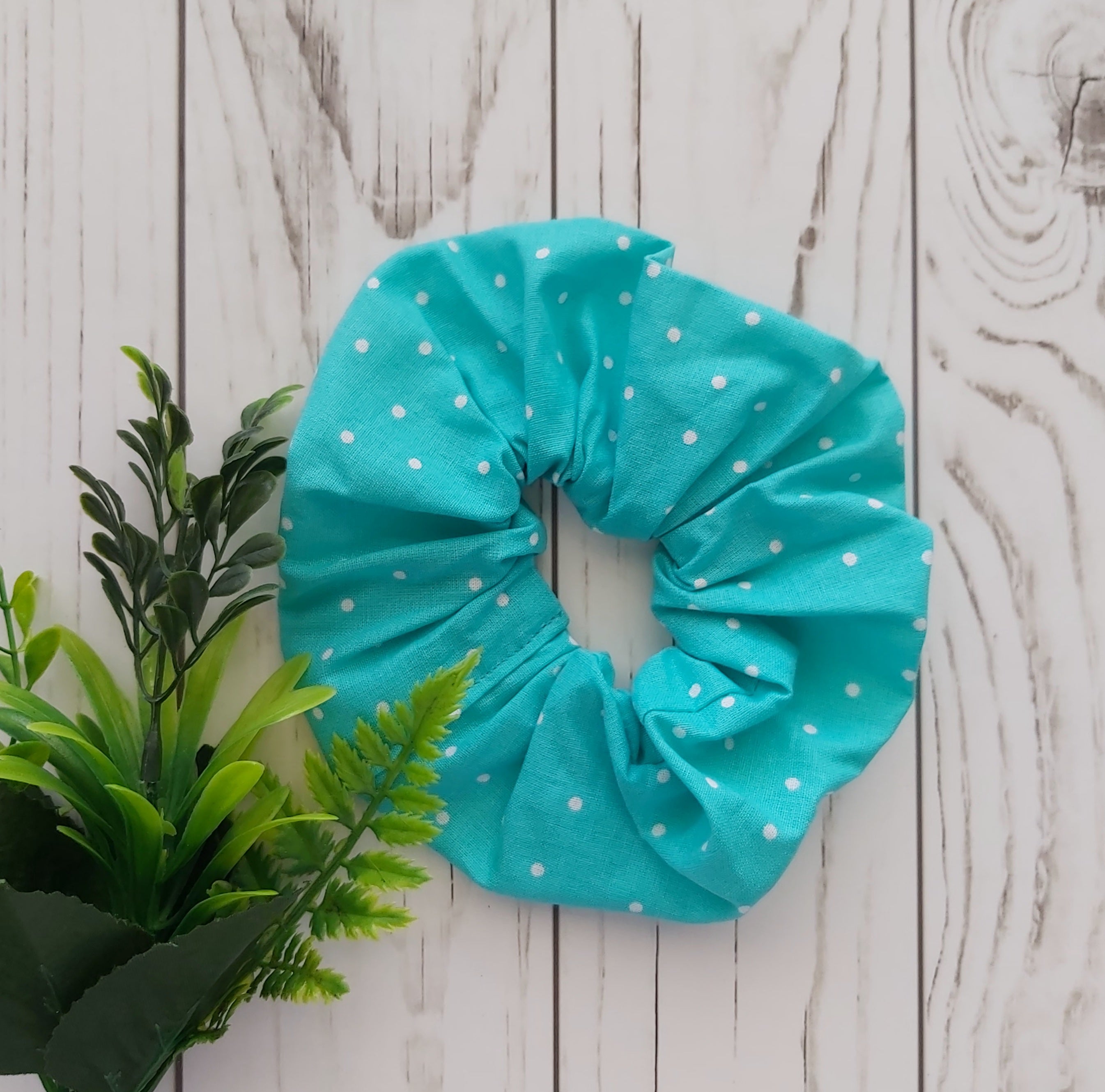 Teal Polka Dots Scrunchie