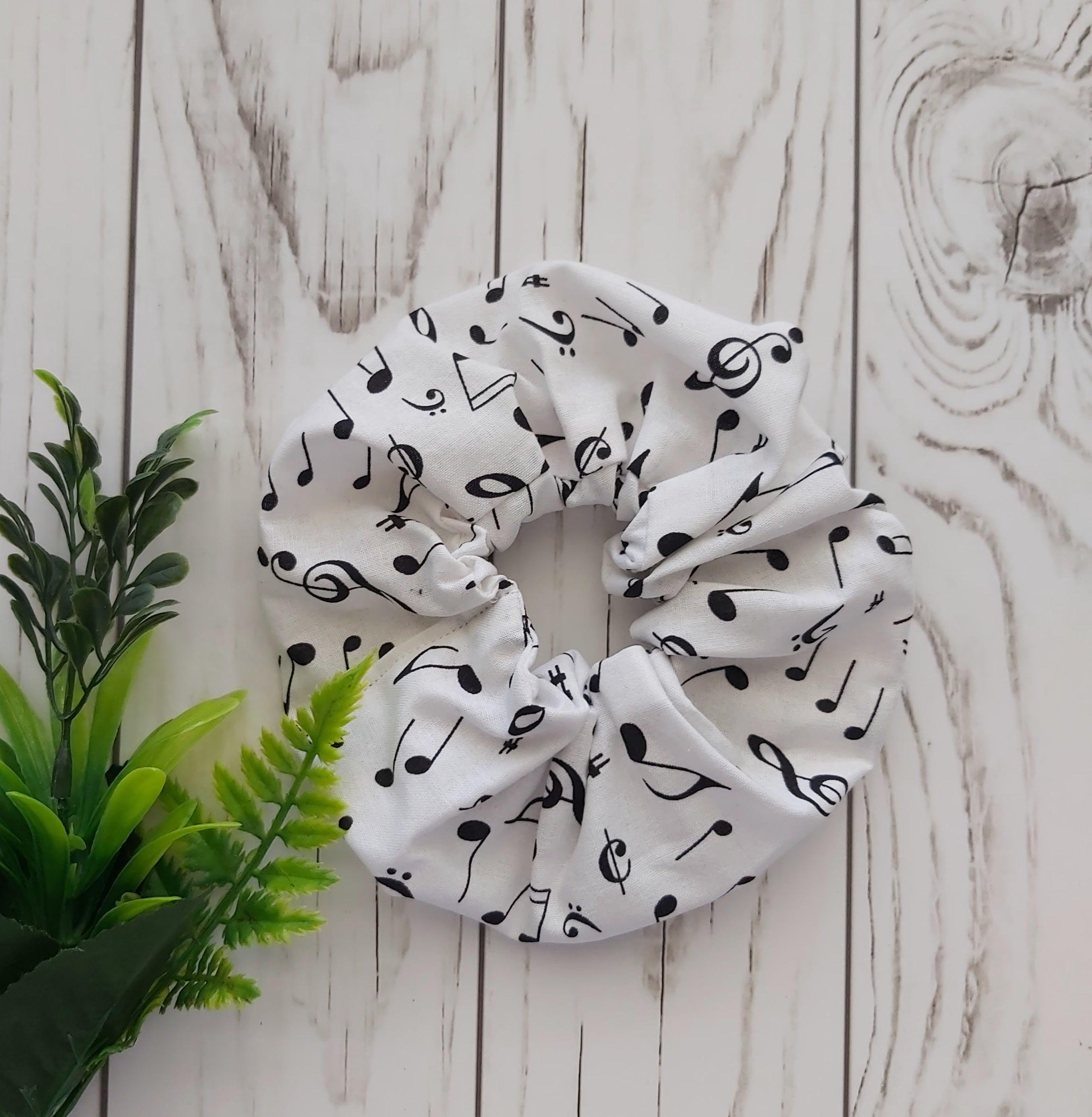 White Music Pattern Scrunchie