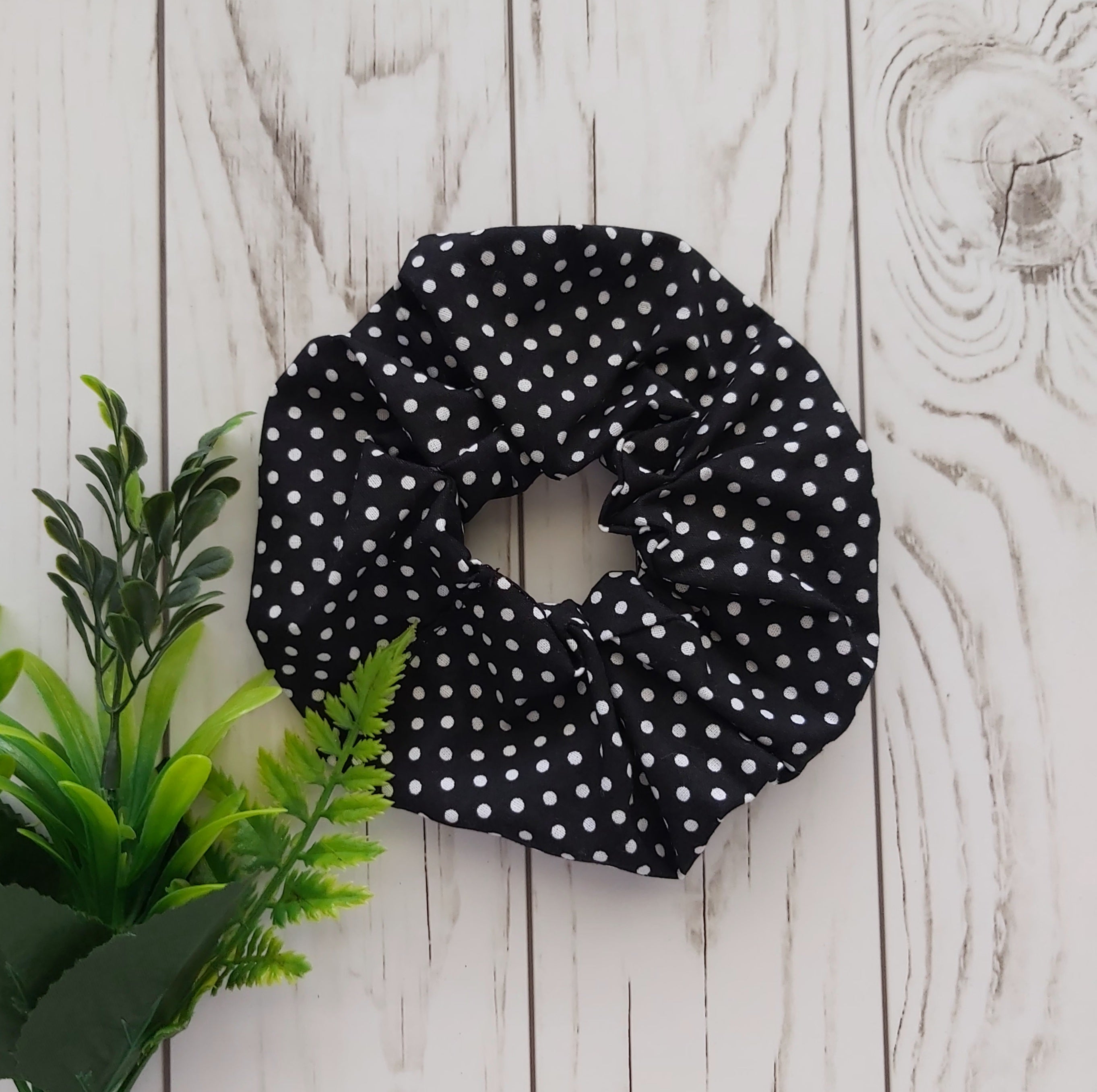 Black Polka Dots Scrunchie