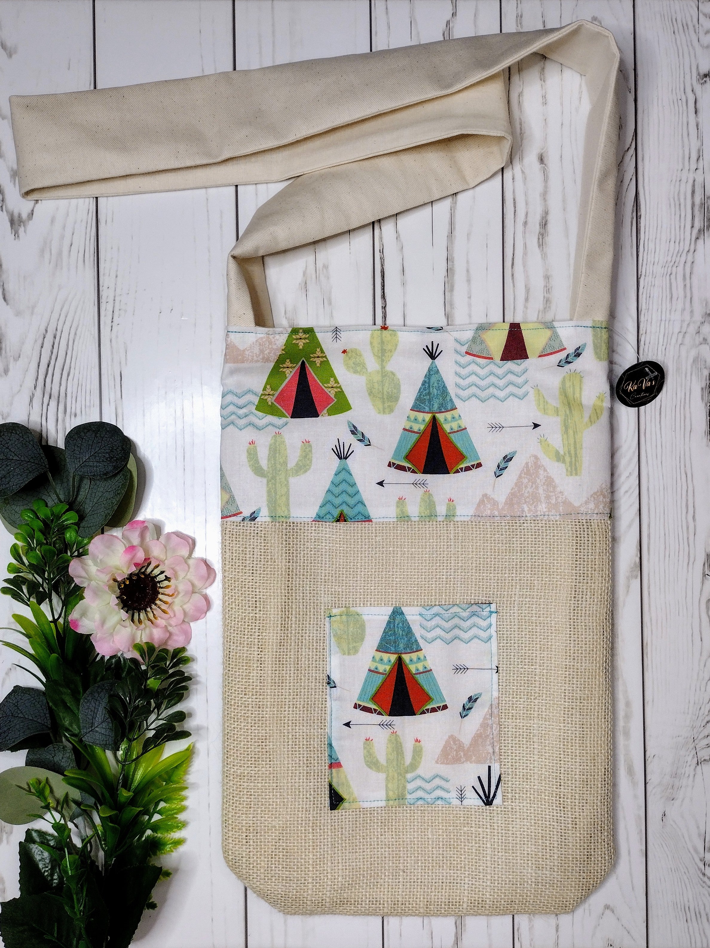 Beige Teepee Handmade Tote Bag