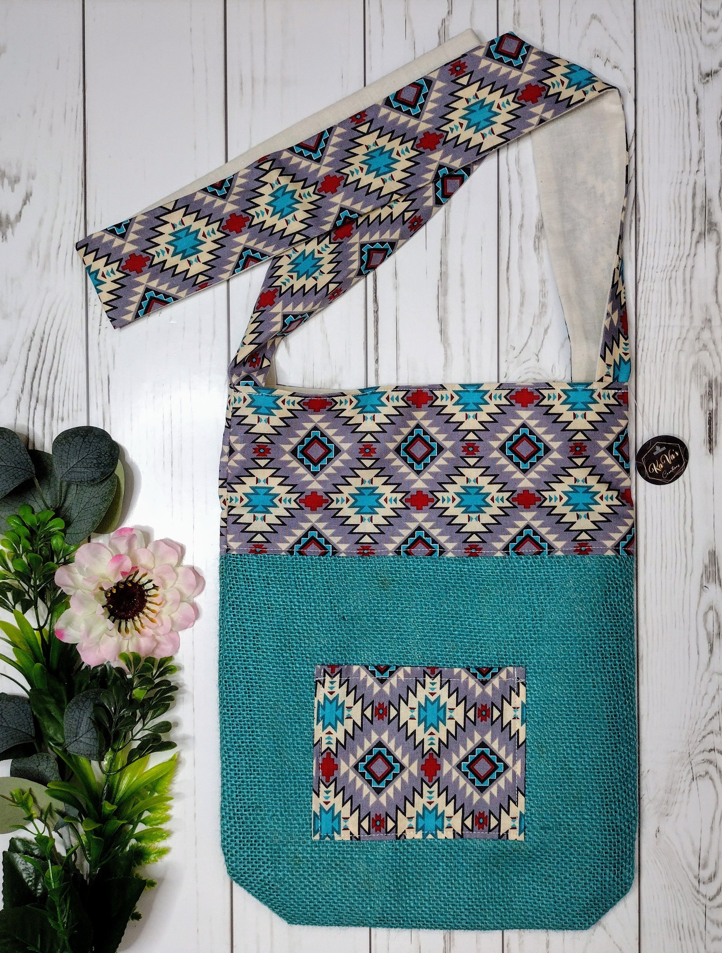 Turquoise Native Pattern Handmade Tote Bag