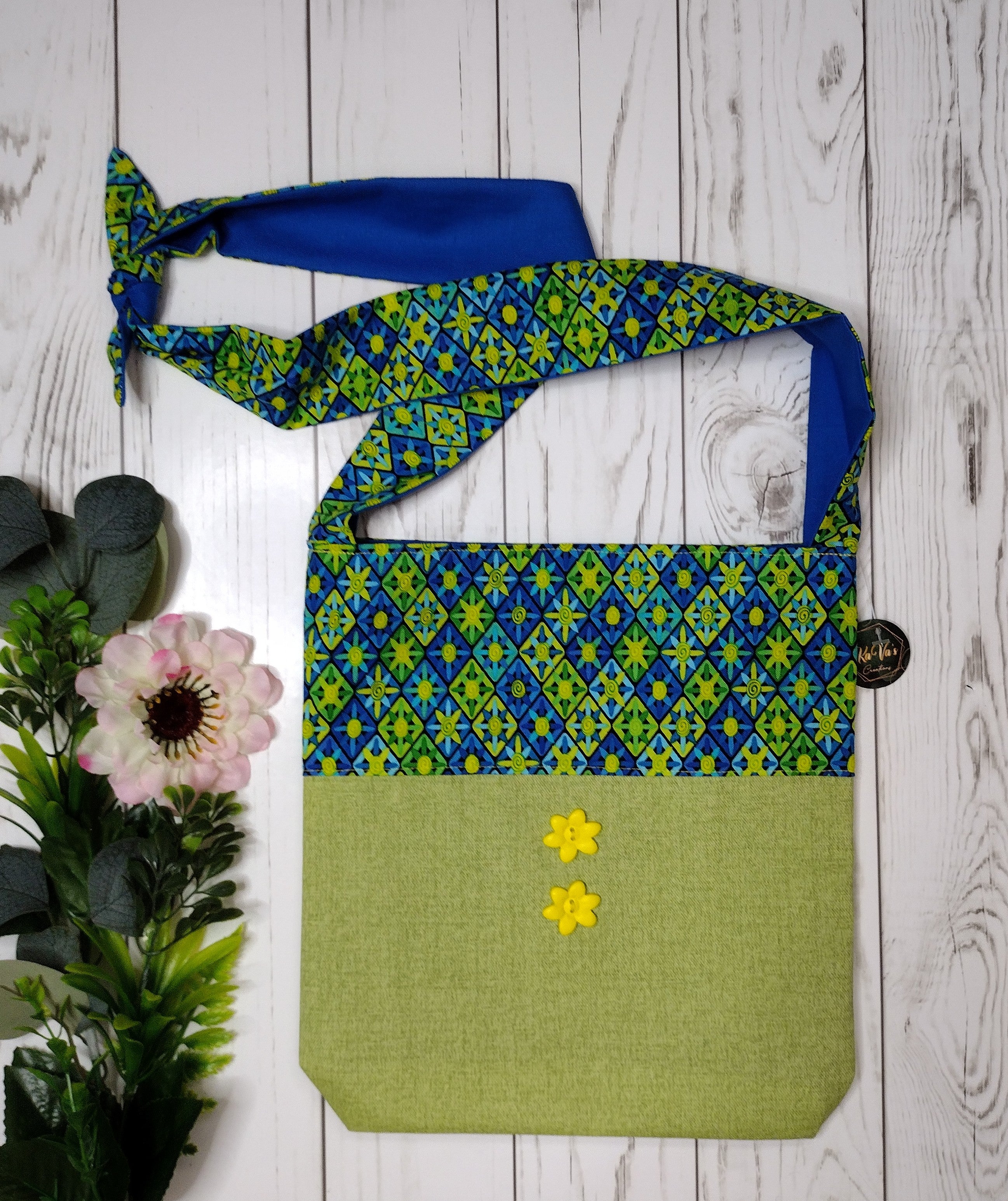 Green & Blue Pattern Handmade Tote Bag